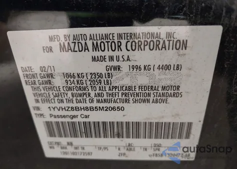 2011 Mazda Mazda6 I Sport from USA, damaged, VIN 1YVHZ8BH8B5M20650